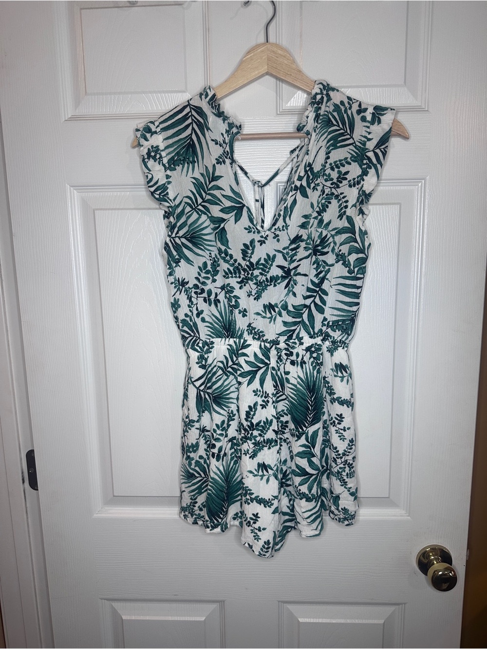 Blue Rain Tropical Palm Print Romper